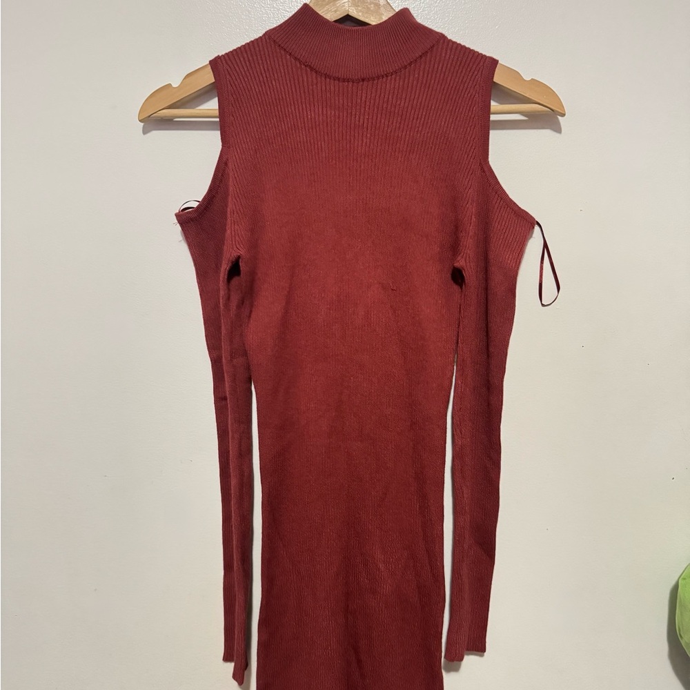 Ambiance Rust Cold Shoulder Long Sleeve Dress